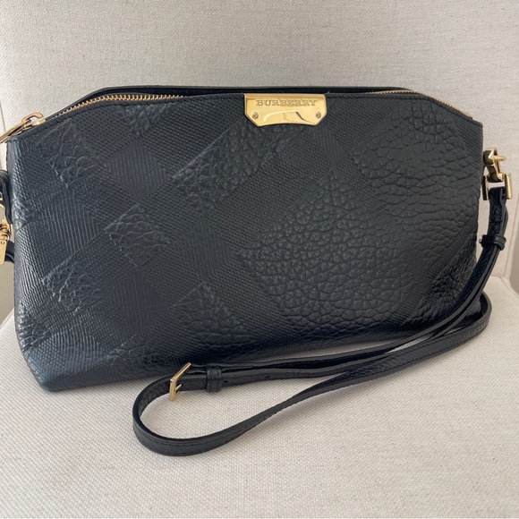 BURBERRY Small Chichester Check Embossed Leather Crossbody and Clutch Bag - Picture 2 of 16